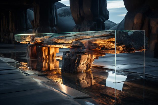 Concrete Wood & Glass River Table: Elevate Your Space