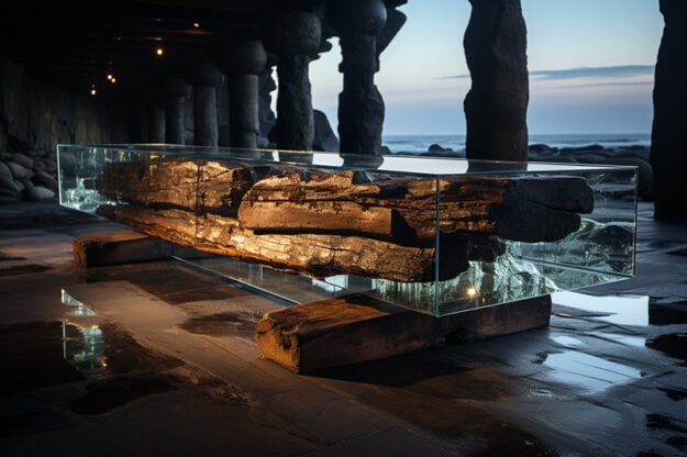 Stunning Concrete Wood & Glass River Table: A Masterpiece for Your Home