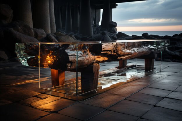 Concrete Wood & Glass River Table: Elevate Your Space