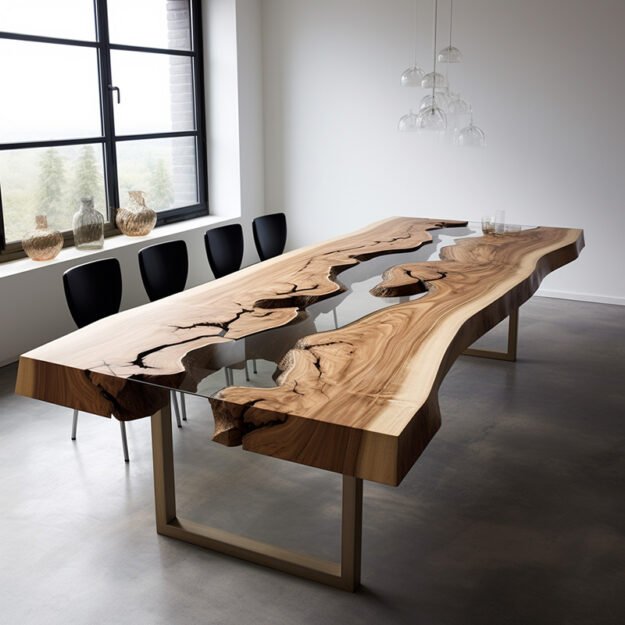 Concrete Wood & Glass River Table: A Unique Centerpiece for Your Home