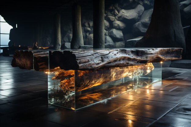 Concrete Wood & Glass River Table: Elevate Your Space