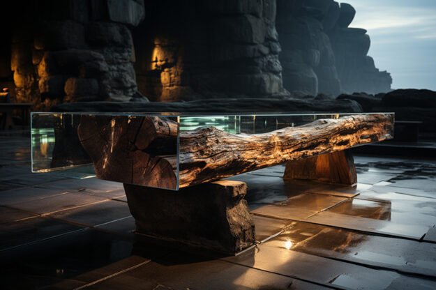 Concrete Wood & Glass River Table: Elevate Your Space