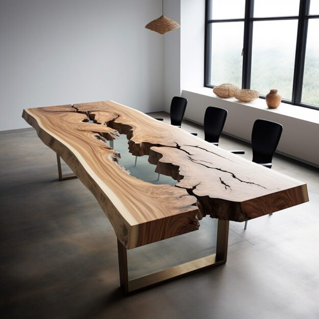 Concrete Wood & Glass River Table: A Masterpiece of Elegance