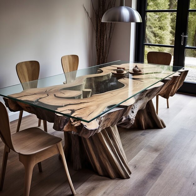 Concrete Wood & Glass River Table