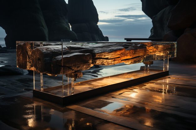 Concrete Wood & Glass River Table: A Harmonious Blend of Nature and Artistry