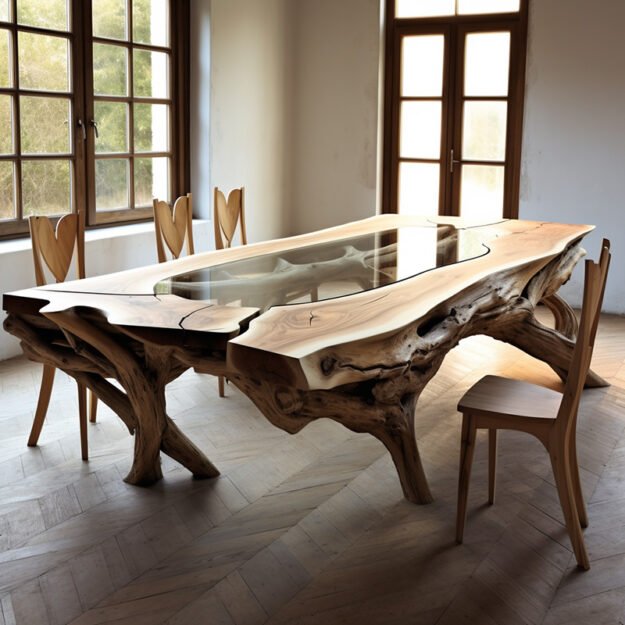 Concrete Wood & Glass River Table: Elevate Your Space with Timeless Elegance