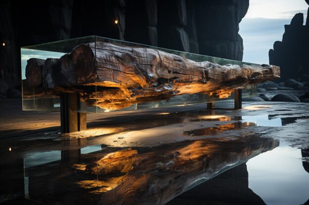 Concrete Wood & Glass River Table: Elevate Your Space Today