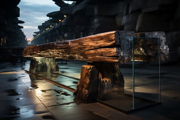 Concrete Wood & Glass River Table: Elevate Your Space with Timeless Elegance