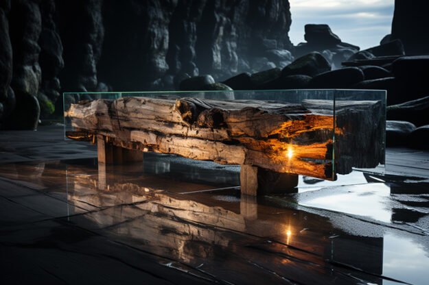 Concrete Wood & Glass River Table: Elevate Your Space with Timeless Elegance
