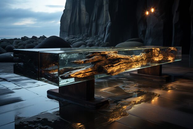 Concrete Wood & Glass River Table: Elegance Meets Functionality