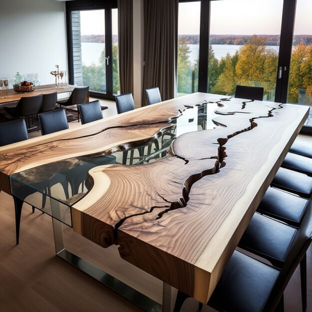 Concrete Wood & Glass River Table: Transform Your Space with Elegance and Style