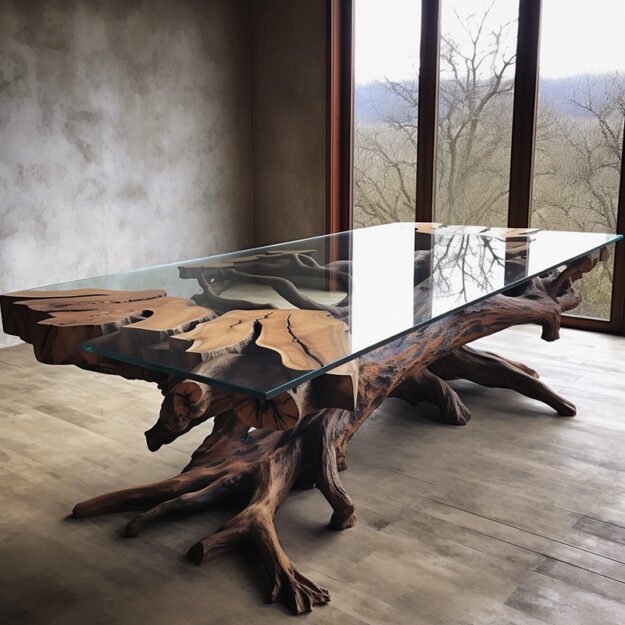 Concrete Wood & Glass River Table