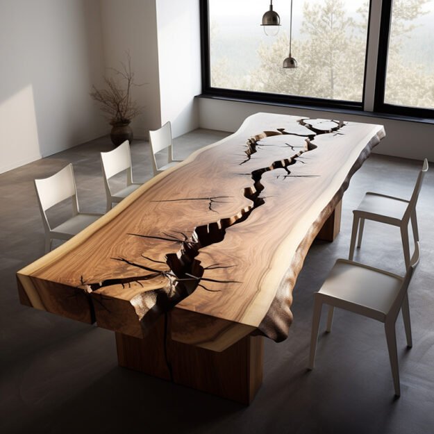 Concrete Wood & Glass River Table:
