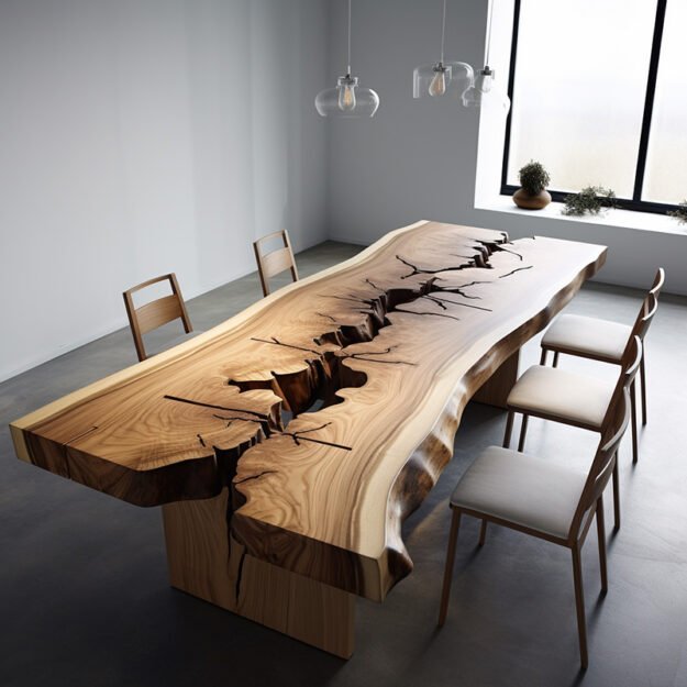 Exquisite Concrete Wood & Glass River Table: Elevate Your Space