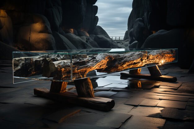 Concrete Wood & Glass River Table: A Stunning Centerpiece for Your Home