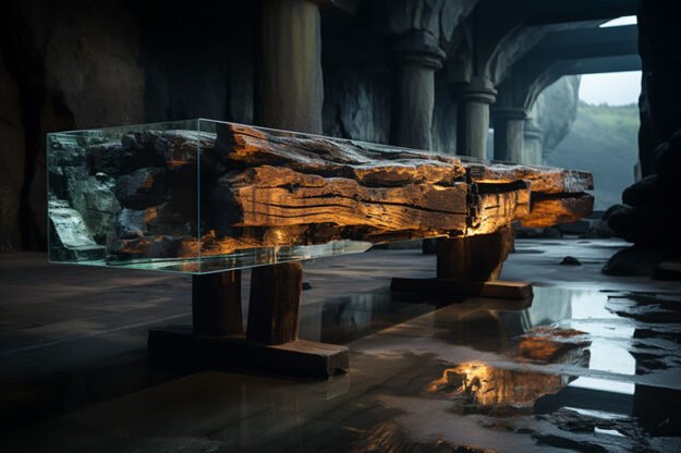 Concrete Wood & Glass River Table: Elevate Your Space with Timeless Elegance