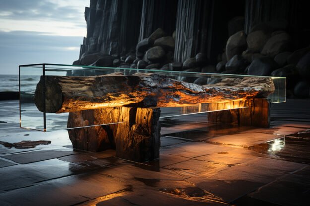 Concrete Wood & Glass River Table:
