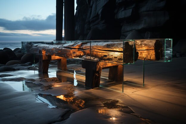 Concrete Wood & Glass River Table: Elegance Meets Nature