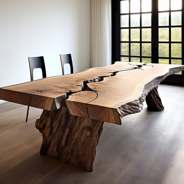 Exquisite Concrete Wood & Glass River Table: Elevate Your Space with Timeless Elegance