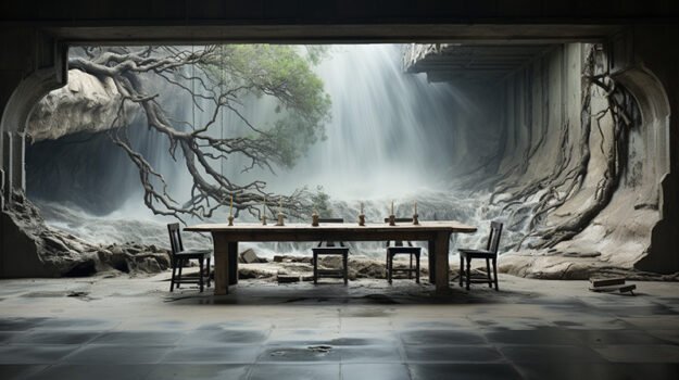 Concrete Wood & Glass River Table