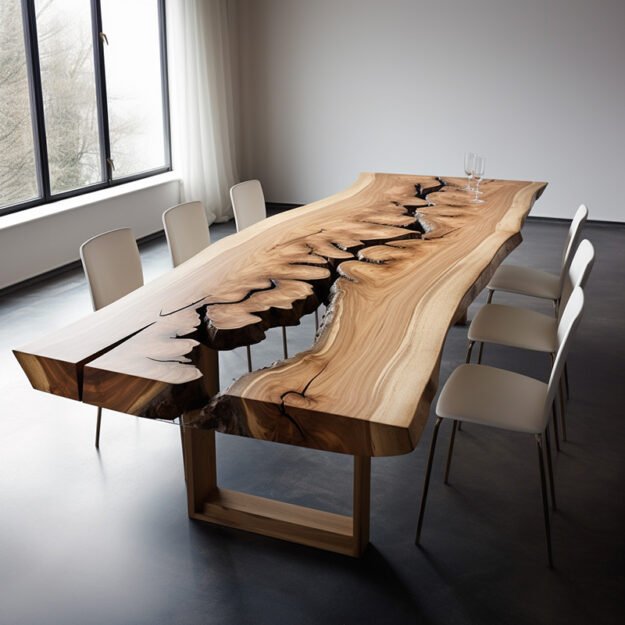 Concrete Wood & Glass River Table: Elevate Your Space with Artful Elegance