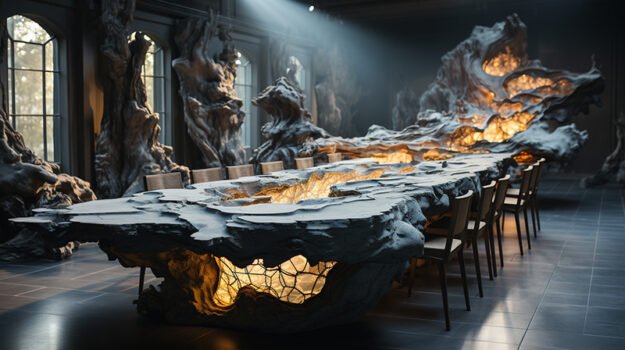 Concrete Wood & Glass River Table: A Timeless Masterpiece for Any Space