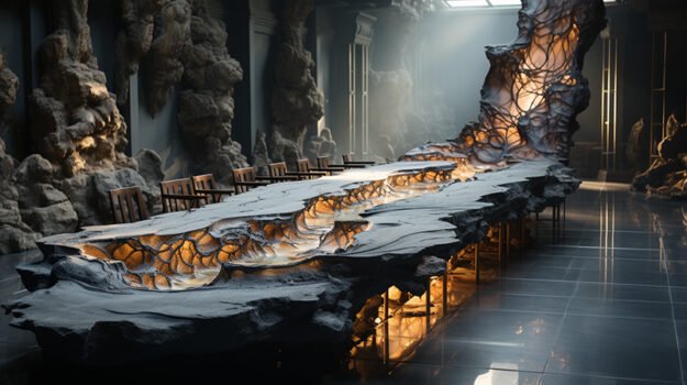 Concrete Wood & Glass River Table: A Masterpiece of Artistry
