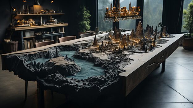 Concrete Wood & Glass River Table: A Statement Piece for Luxurious Living