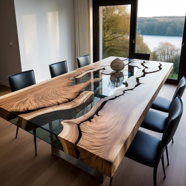 Concrete Wood & Glass River Table: Elevate Your Space Today!