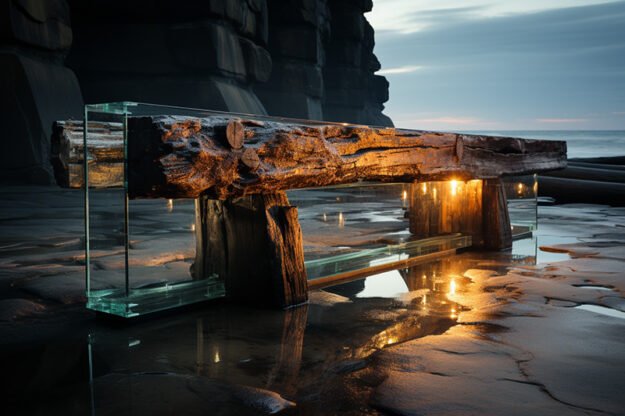 Concrete Wood & Glass River Table: A Statement of Elegance and Strength