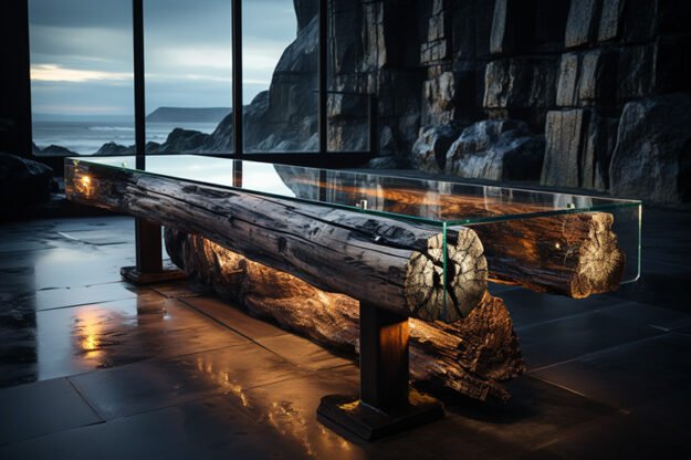 Concrete Wood & Glass River Table: Elevate Your Living Space