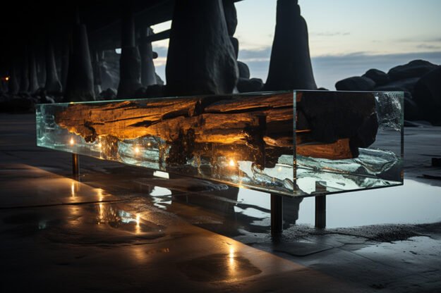 Concrete Wood & Glass River Table: Elevate Your Space with Timeless Elegance