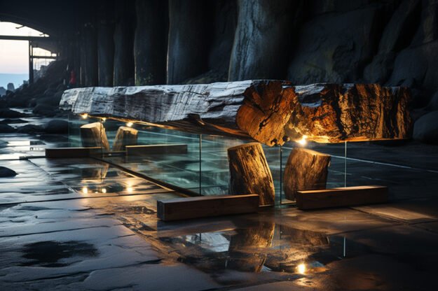 Concrete Wood & Glass River Table: A Masterpiece of Elegance and Functionality