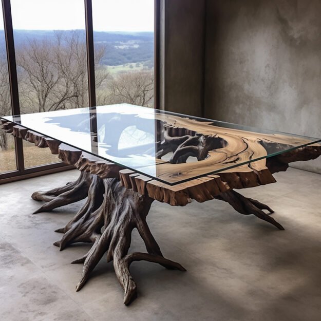 Concrete Wood & Glass River Table: Elevate Your Space Today!