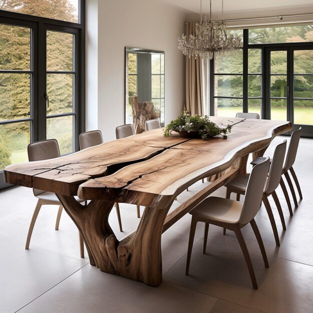 Concrete Wood & Glass River Table: Experience Luxury Living