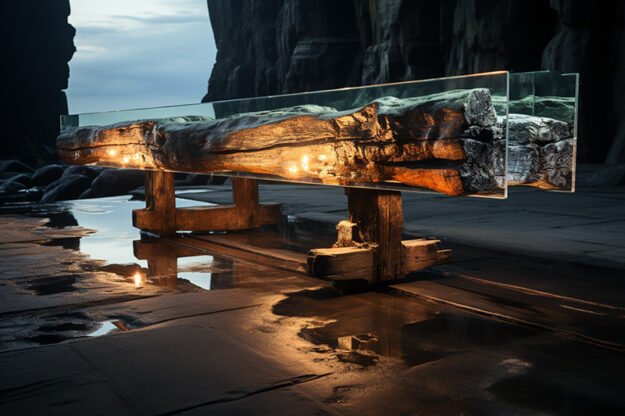 Concrete Wood & Glass River Table: Elevate Your Space with Timeless Elegance