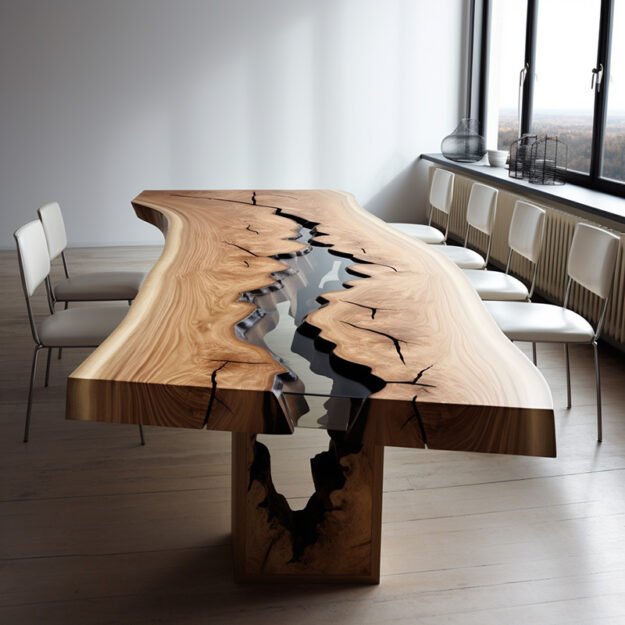 Concrete Wood & Glass River Table: A Stunning Centerpiece for Every Modern Space