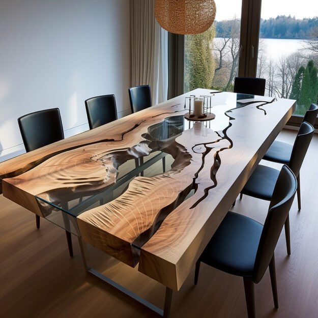 Stunning Concrete Wood & Glass River Table