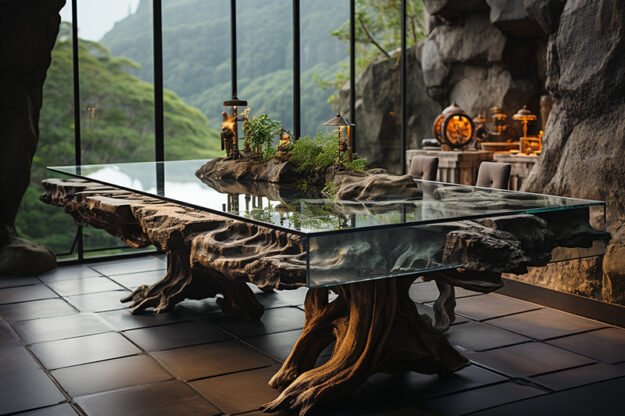 Natural Stone and Wood Table