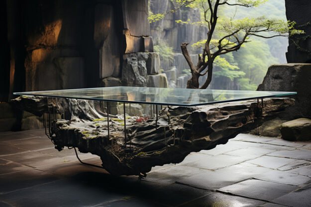 Natural Stone and Wood Table