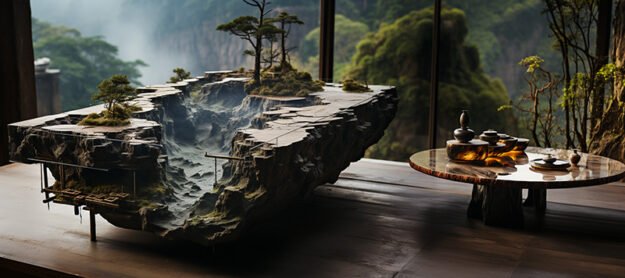 Natural Stone and Wood Table