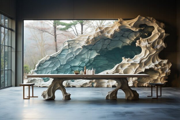 Natural Stone and Wood Table