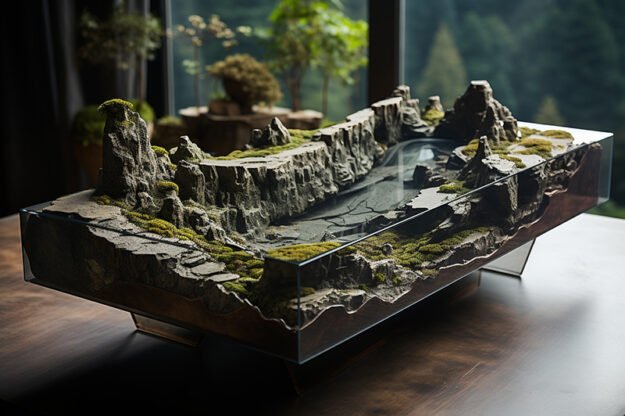 Natural Stone and Wood Table