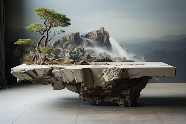 Natural Stone and Wood Table