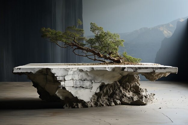 Natural Stone and Wood Table -