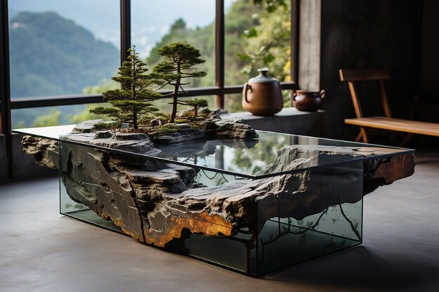 Natural Stone and Wood Table - Elevate Your Living Space