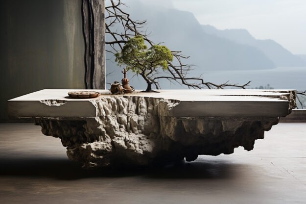 Natural Stone and Wood Table