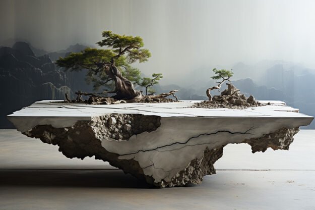 Natural Stone and Wood Table