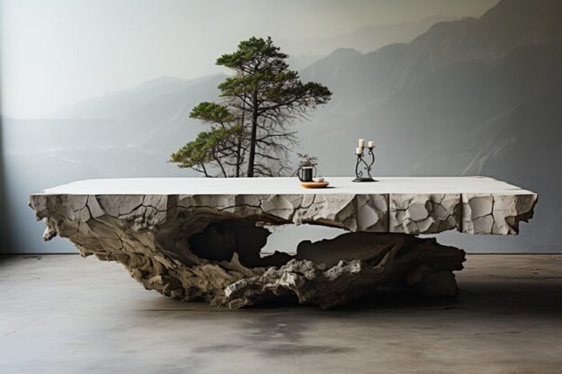 Natural Stone and Wood Table