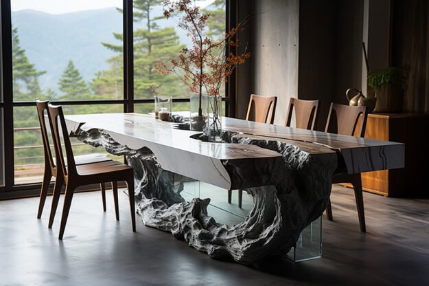 Natural Stone and Wood Table